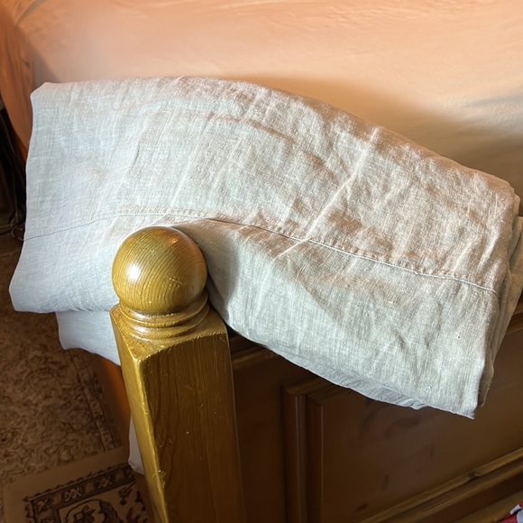 POTTERY BARN Size Queen 100% Belgian Linen Duvet Cover ButtonClose Dark Flax NEW - Picture 5 of 16